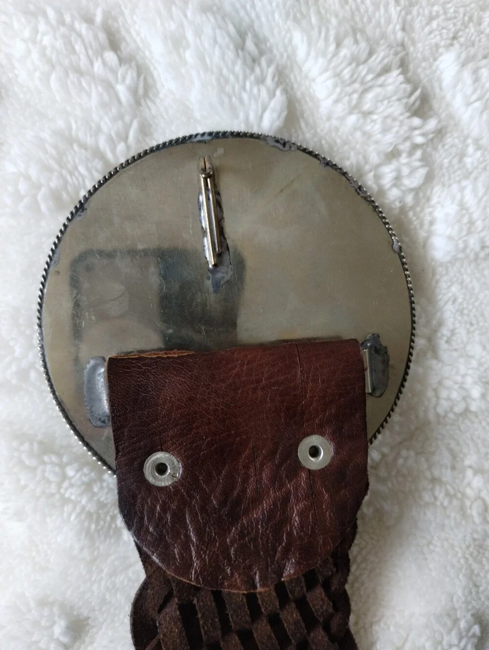 Woven Brown Leather Belt with Silver Tone Buckle S/M
